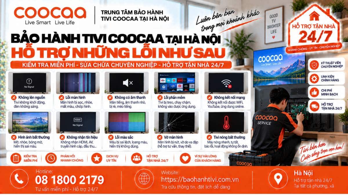 Bảo Hành Tivi Coocaa Tại Hà Nội Hỗ Trợ Những Lỗi Như Sau Uy Tín 📞 Hotline: 08 1800 2179 🌐 Website: https://baohanhtivi.com.vn