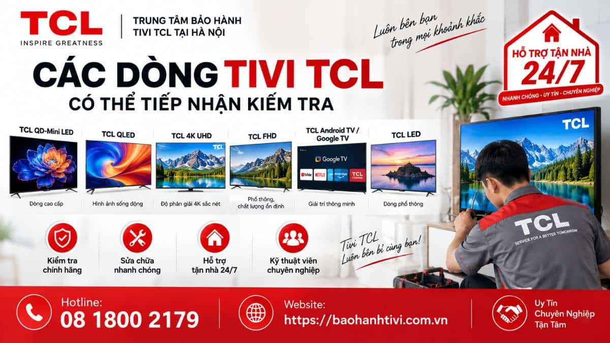 Các Dòng Tivi TCL Có Thể Tiếp Nhận Kiểm Tra Uy Tín 📞 Hotline: 08 1800 2179 🌐 Website: https://baohanhtivi.com.vn