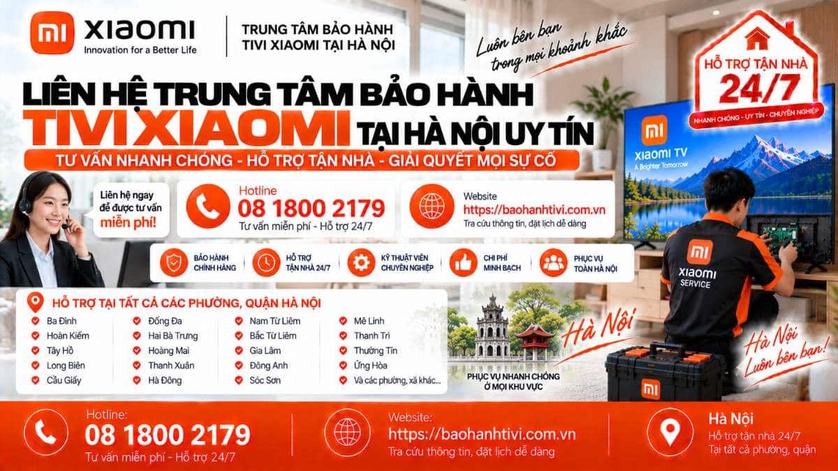 Liên Hệ Trung Tâm Bảo Hành Tivi Xiaomi Tại Hà Nội Uy Tín 📞 Hotline: 08 1800 2179 🌐 Website: https://baohanhtivi.com.vn