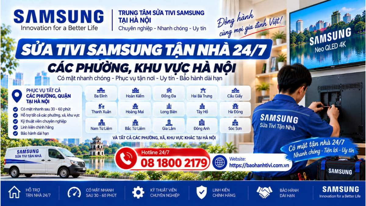 Sửa Tivi Samsung Tận Nhà 24/7 Các Phường, Khu Vực Hà Nội Uy Tín 📞 Hotline: 08 1800 2179 🌐 Website: https://baohanhtivi.com.vn